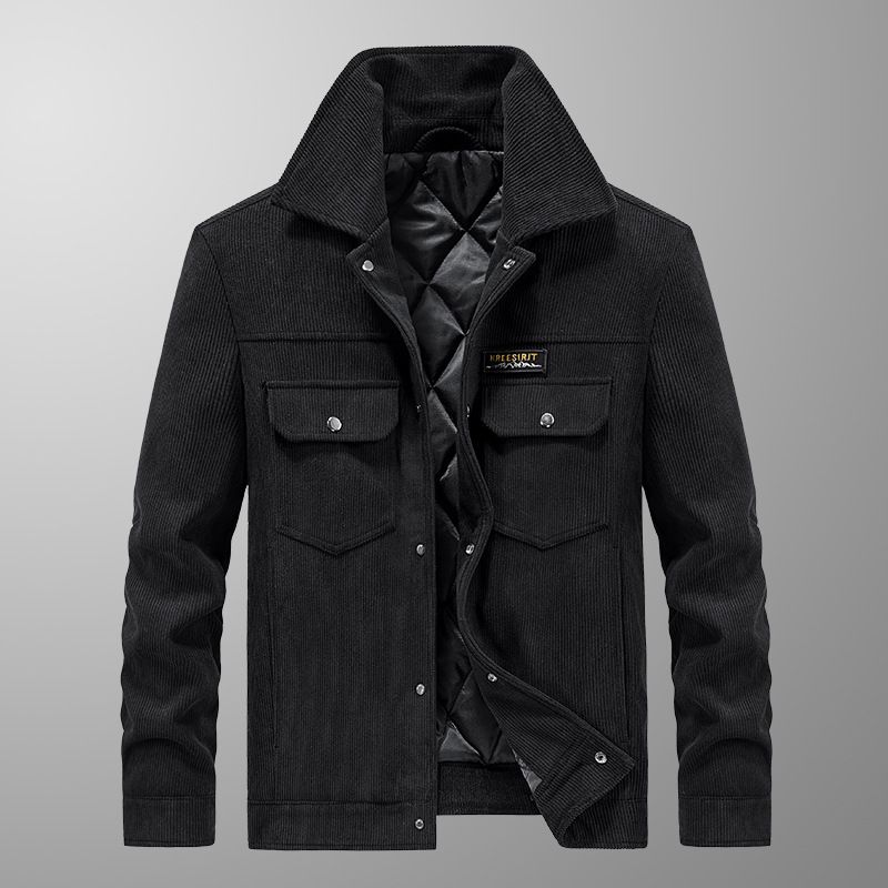 Giacca da uomo in velluto a coste, giacca casual imbottita in caldo cotone ispessito con giacca cargo in cotone con clip sul colletto ribaltabile_voghion.com