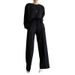 001 Felpa semplice e ampia a maniche lunghe con elastico in vita, pantaloni dritti e larghi, set due pezzi, moda casual, primavera e autunno_voghion.com