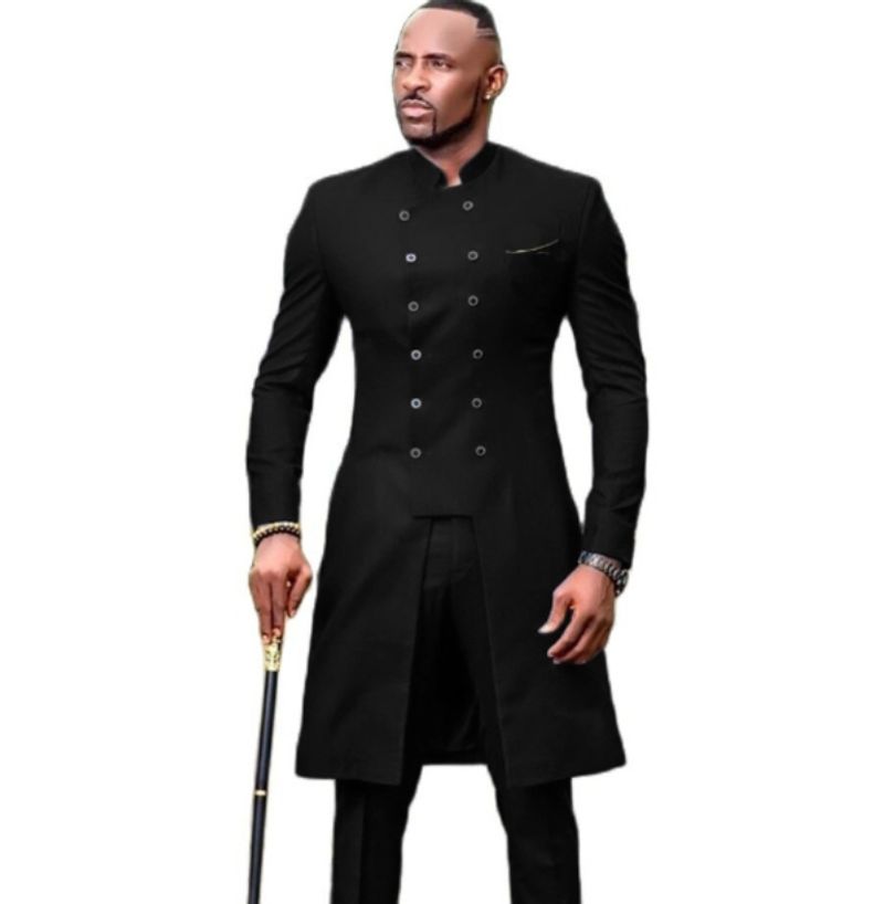 Herre dobbeltspent blå dress Herre blå afrikansk todelt bryllupsdress for brudgommen og bestmannen_voghion.com
