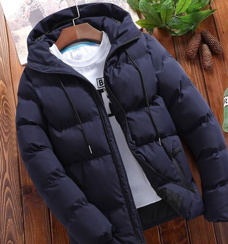 Herrenbekleidung Winterjacke mit Baumwollpolsterung Herrenmodetrend verdickte Baumwolljacke Herrentrend einfarbige Baumwolljacke mit Kapuze_voghion.com