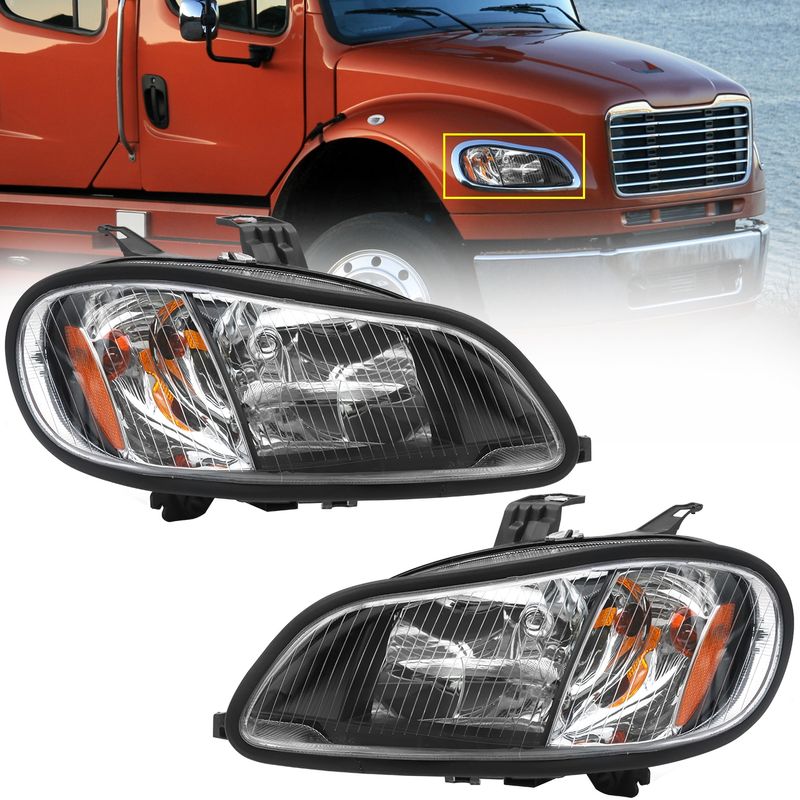 Headlight Assembly Compatible With 2004-2013 Freightliner M2, Headlamps Head Lights Lamp Assembly Left And Right (Black)_voghion.com