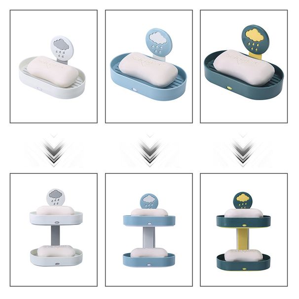 Ühe- ja kahekihiline stantsivaba vannitoa seebihoidik, loominguline kahekihiline äravoolu seebikarp, vihmapiiskade äravooluriiul_voghion.com