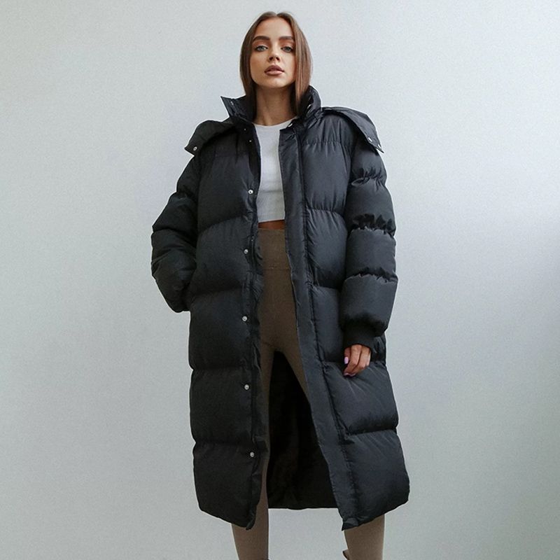 Hooded Long Down Jacket Woman Zipper Button Loose Fashion Women's Winter Jackets 2022 Thick Pocket Cotton Padded Parka_voghion.com