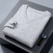 1 2023 Autumn Winter New Mink Men's V-Neck Loose Solid Color Pullover Wool Base Knitwear Cashmere Sweater_voghion.com