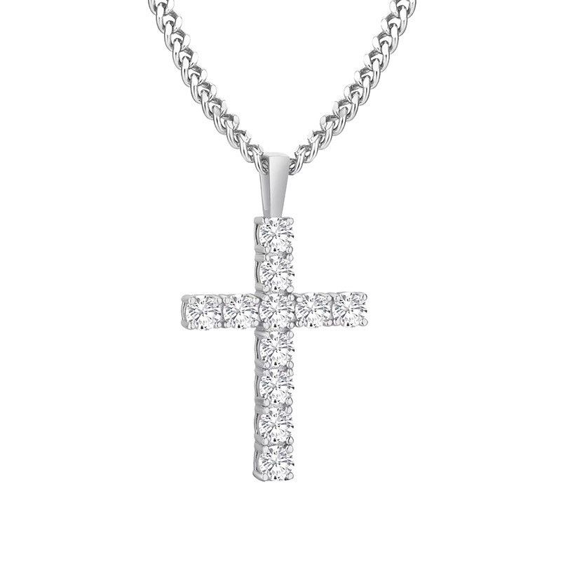 Collana leggera di lusso con croce di personalità alla moda in rame intarsiato con zirconi, accessori e catena per clavicola._voghion.com