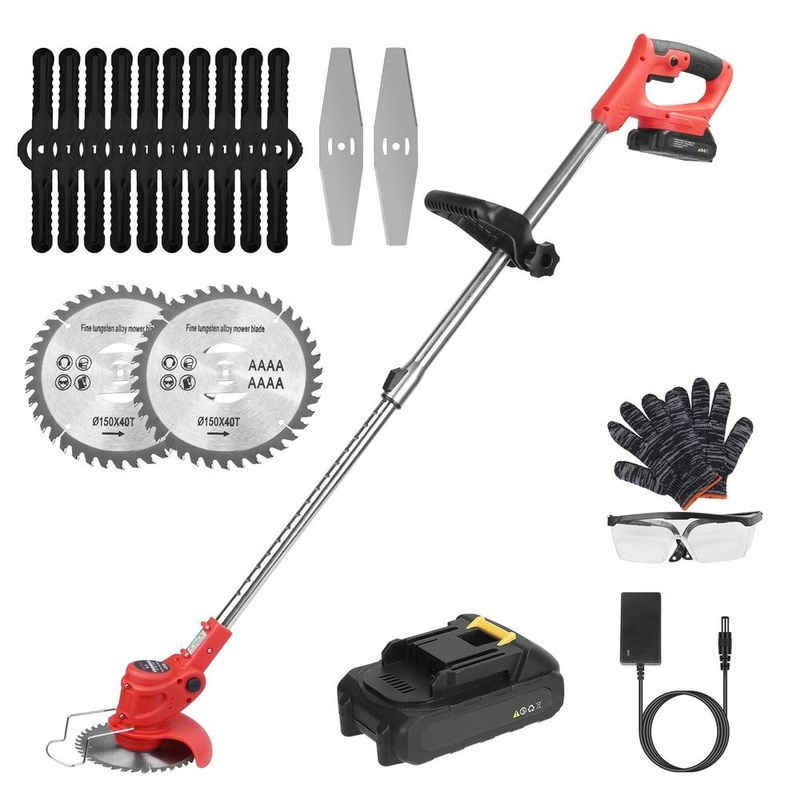 Electric Cordless Grass Trimmer Rechargeable Lawn Mower Cutter With Alloy Saw Blade 2 Alloy Blades 5 Plastic Blades 2 Rechargeable Batteries Go_voghion.com