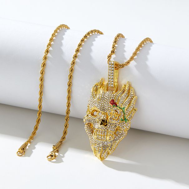 Modny męski naszyjnik hiphopowy z czaszką, skręconym łańcuszkiem, długi modny łańcuszek jednorzędowy, punkowy łańcuszek do swetra_voghion.com