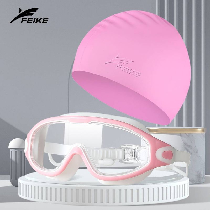 Anti-condens zwembril voor volwassenen – HD breed frame, UV-bescherming, spiegelglas – met badmuts, neusklem en waterdichte tas (meerdere kleuren)_voghion.com