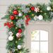 180cm/270cm Christmas Wreath Door Hanging Decor With Faux Pine Garland, Red & White Ornaments_voghion.com
