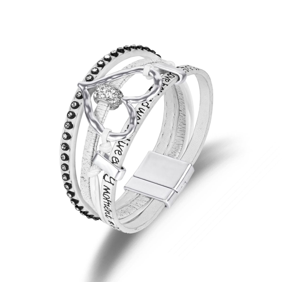 Braccialetto multistrato in pelle con cuore cavo bohémien e strass, chiusura magnetica, stile etnico_voghion.com