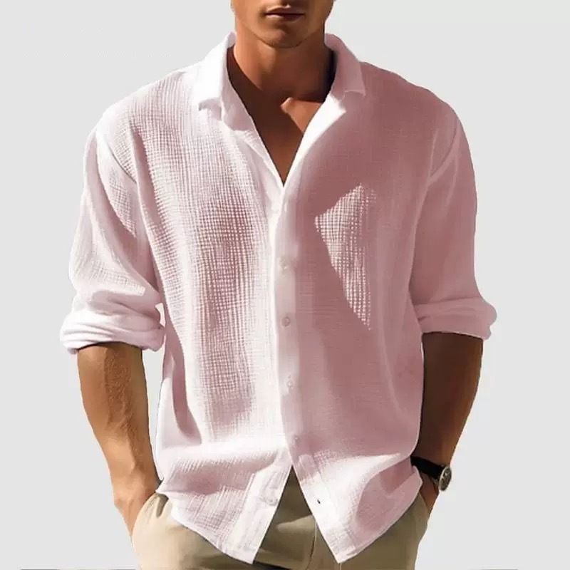 Herren Einfarbig Kleine Waffel Langarm Herbst Einreiher Mode Casual Shirt Streetwear Strickjacke_voghion.com