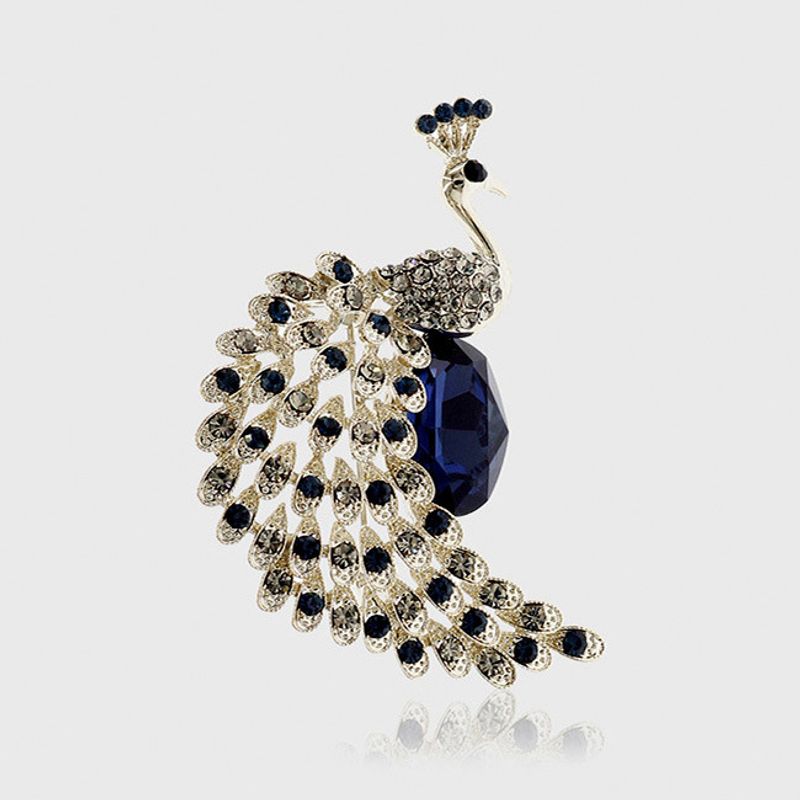 Broche de pavão com diamante brilhante, moda feminina, peito de animal, flor, cristal atmosférico, alfinete, roupas temperamentais_voghion.com