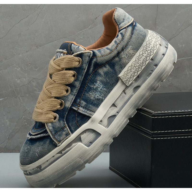 Men's 2025 Spring/Summer New Fashionable, Comfortable, Trendy, Casual, Water Washed Denim Versatile Sports Board Shoes_voghion.com