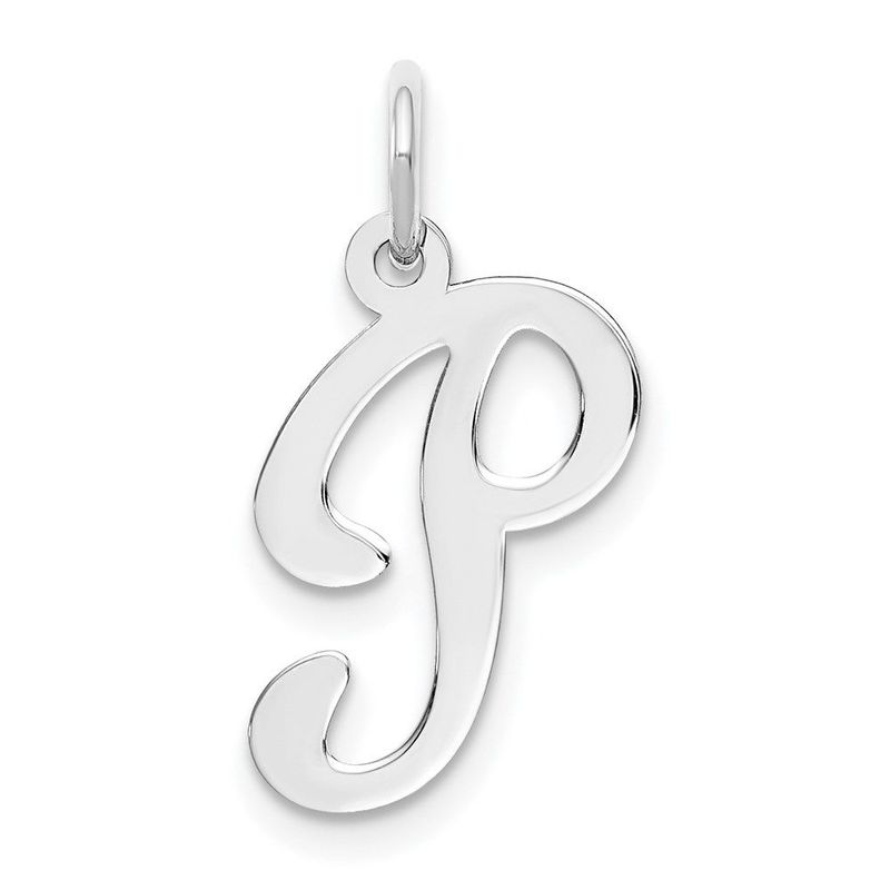 14KW White Gold Script Letter P Initial Charm_voghion.com