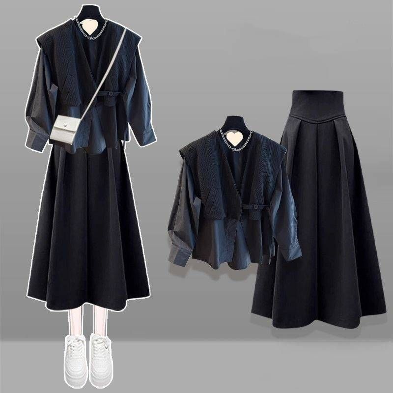 Damenbekleidung Herbst- und Winteroutfit Zweiteilige Oberteile und Röcke Zweiteilige Anzüge Ein komplettes Set Neu Locker Langarm Schlank und modisch_voghion.com