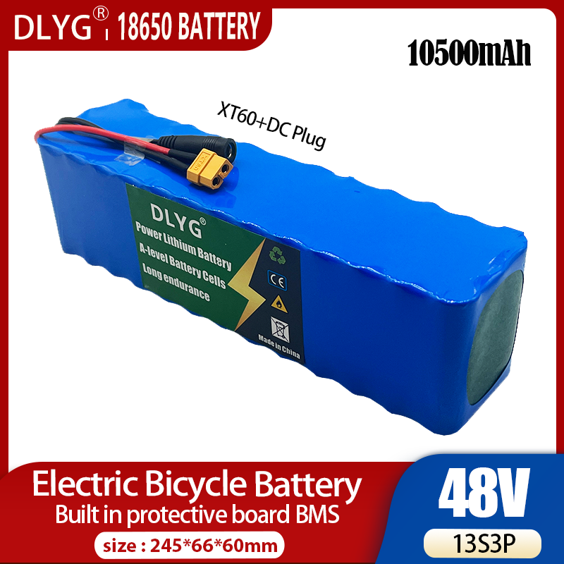 Baterie litiu reîncărcabilă 48V 10.5Ah 18650 13S3P 500W putere baterie pentru bicicletă electrică, baterie pentru scuter electric BMS XT60 + priză DC_voghion.com