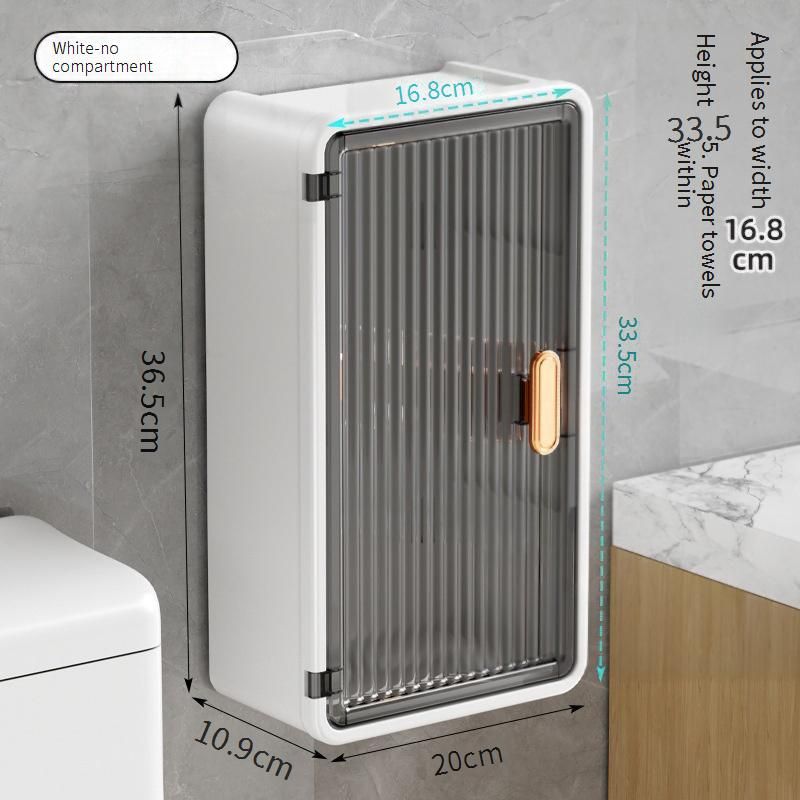 Porta fazzoletti da parete senza foratura, contenitore trasparente per il bagno con coperchio a ribalta, adatto a rotoli standard, impermeabile, design salvaspazio_voghion.com