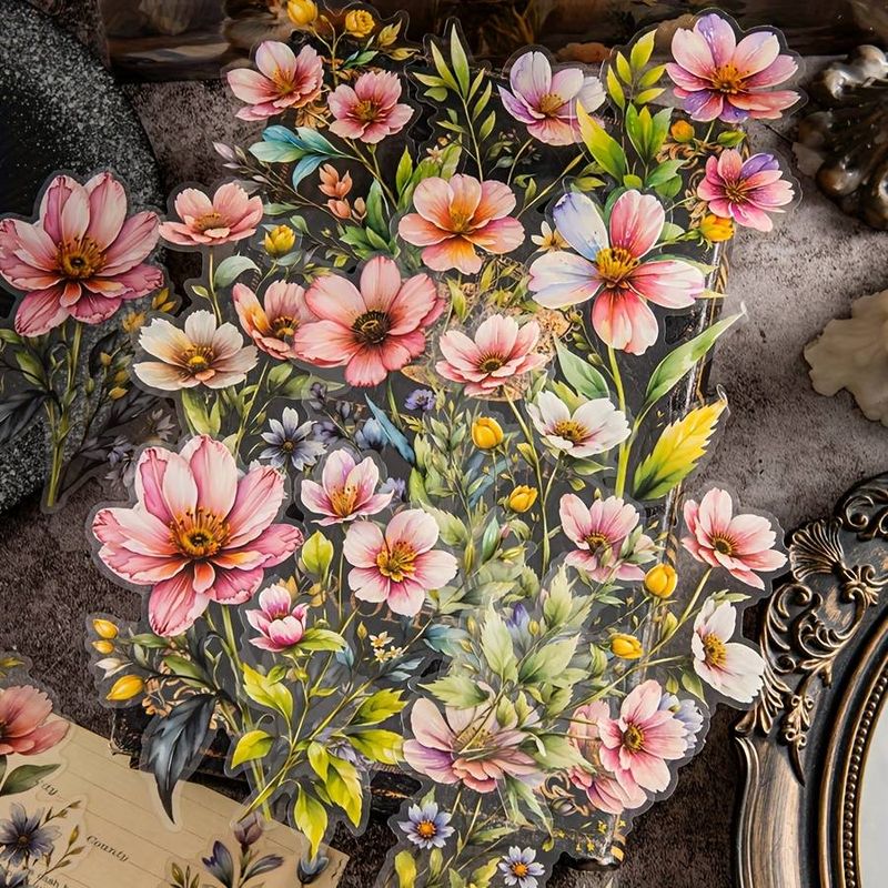 1 Piece Of 20 Large Size Watercolor Flower Pattern PET Decoration Manual Material Stickers_voghion.com