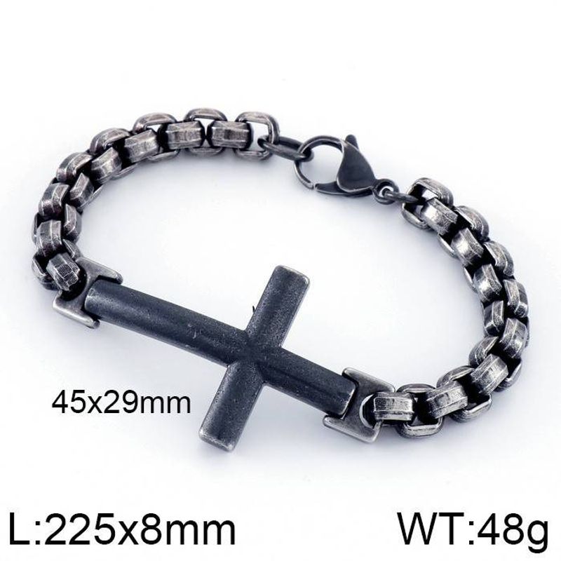 Trendy Titanium Steel Men's Bracelet - Square Pearl & Cross Design Chain For Stylish Men_voghion.com