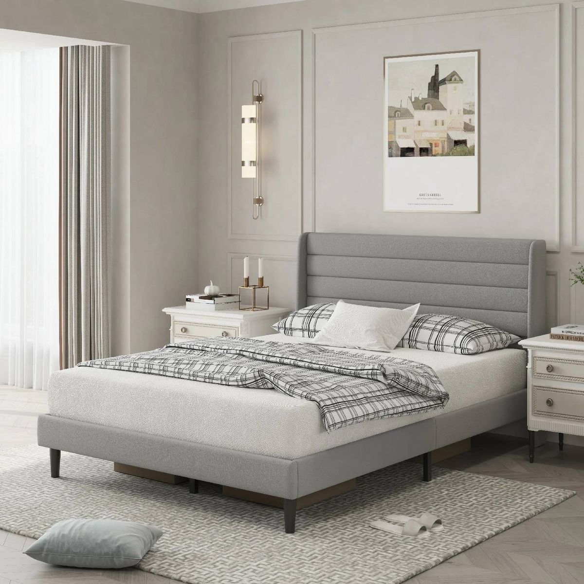 Bed Frame With Upholstered Headboard, Velvet Platform Bedframe Mattress Foundation, Strong Wood Slat Support, No Box Spring Needed, Easy Assembly_voghion.com