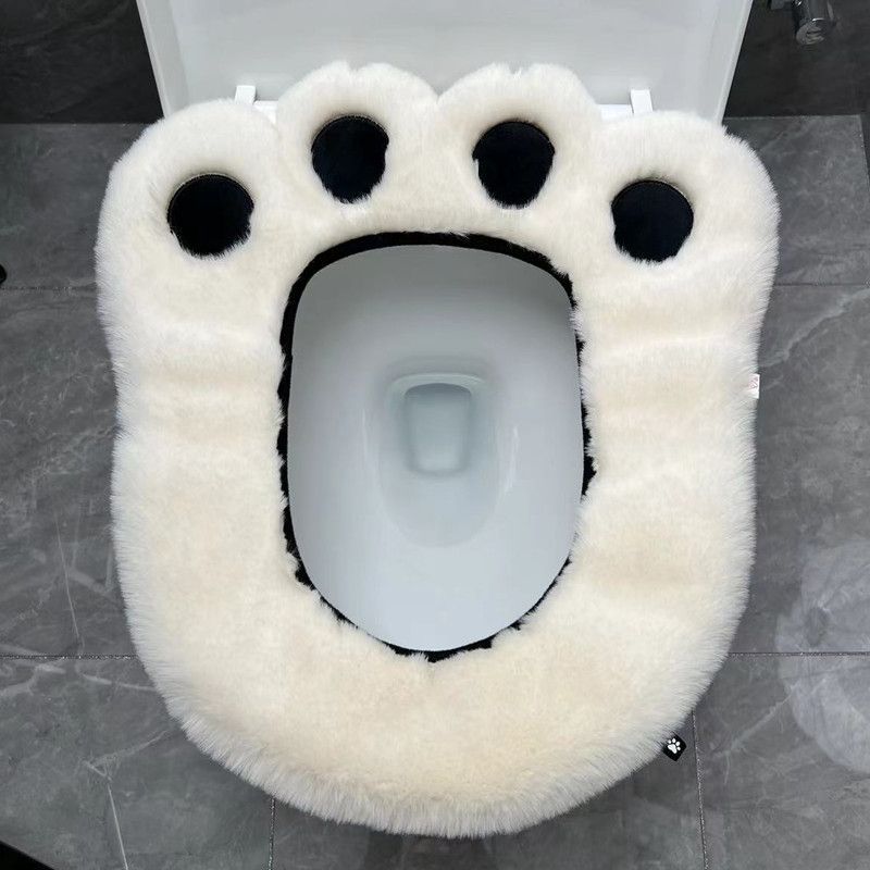 Cuscino per sedile WC universale per tutte le stagioni, adesivo per la casa, con simpatico motivo a forma di zampa d'orso e palla di carbone_voghion.com