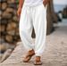 Autumn Wide Men's Cotton And Linen Trousers Summer Jogging Pants Elastic Waist Straight High Waist Solid Color Comfortable And Breathable_voghion.com