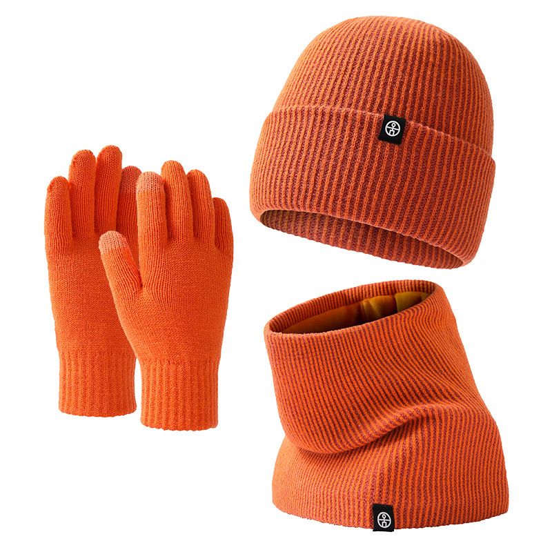 Warm knit hat set Men's and women's double-layer winterproof plus fleece hat bib gloves three-piece winter set_voghion.com