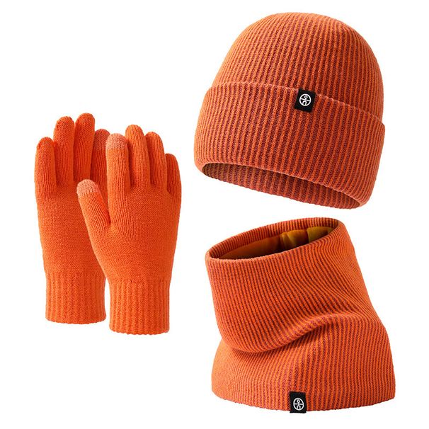 Warm knit hat set Men's and women's double-layer winterproof plus fleece hat bib gloves three-piece winter set_voghion.com