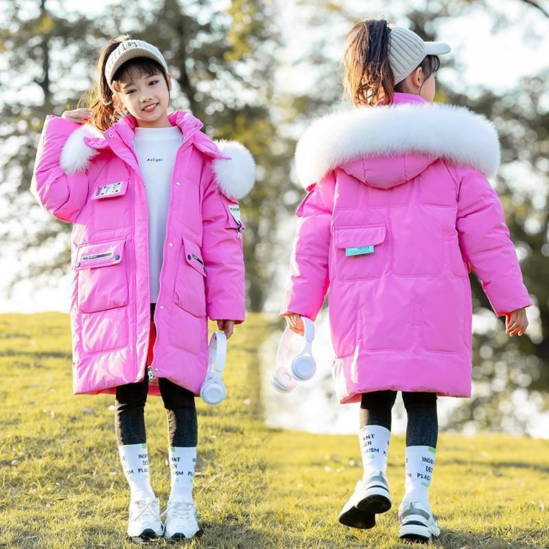 Children's Down Jacket Mid Length 2023 New Three Proof Dopamine Winter Thickened Fur Collar Medium And Large Children's Girl Coat_voghion.com