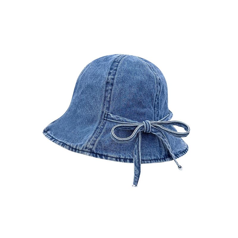 Cappelli da pescatore in denim alla moda per le donne Coreano Carino con cinturino a fiocco in cotone Cappello da pescatore Cappello da sole per esterni Cappellini da bacino Ragazze Versatile Retro_voghion.com