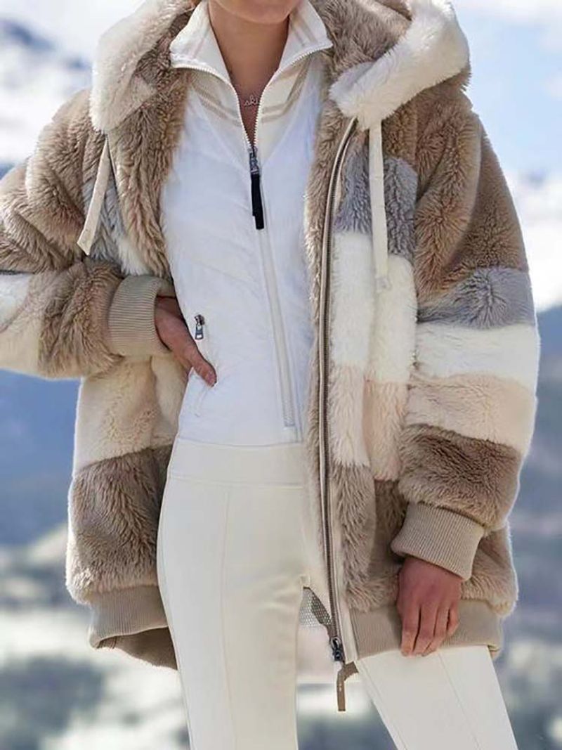 Frauen Fleece Mit Kapuze Mantel Jacke 2023 Mode Faux Pelz Zip Up Outwear Elegante Warme Dicke Plüsch Winter Jacken Weibliche_voghion.com