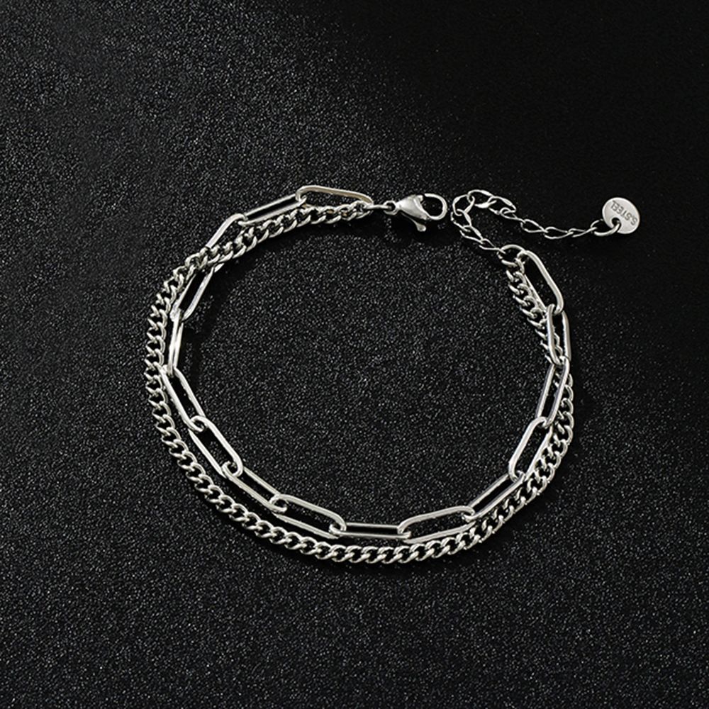 popular personalized trendy men's and women's double-layer chain stainless steel couple diy bracelet Yiwu small commodity_voghion.com
