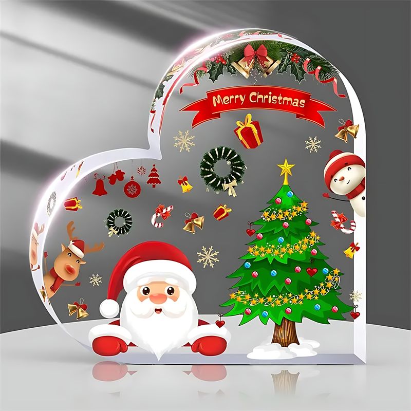 Cadeaux de Noël uniques et décorations de Noël pour la décoration intérieure, acrylique en forme de cœur imprimé avec des motifs de joyeux Noël._voghion.com