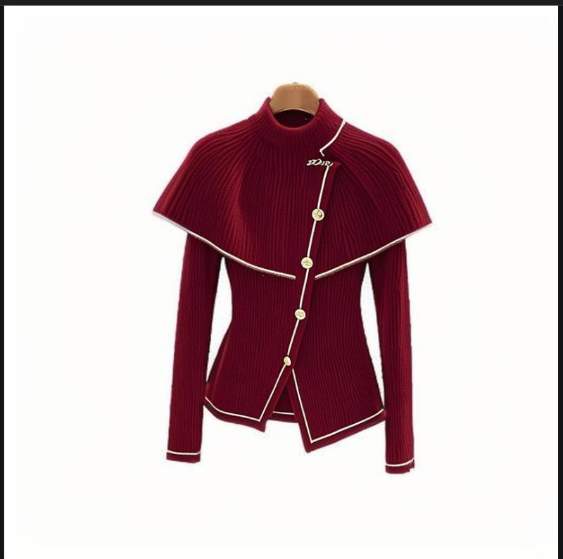 Abbigliamento da donna Stile di abbigliamento per Natale e Capodanno Maglioni in maglia per donna Inverno Super Beautiful Red Cape Jacket_voghion.com