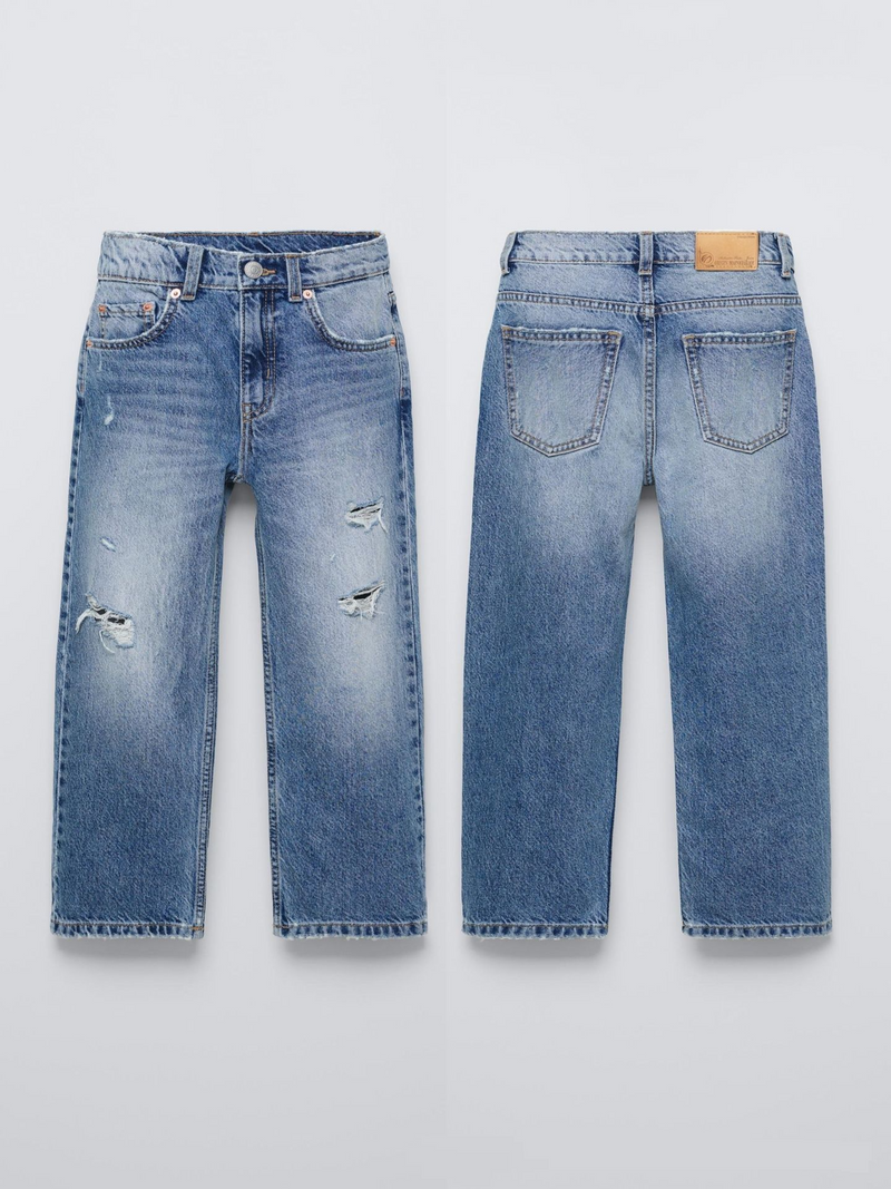 Kids’ Clothing Autumn and Winter New Blue Boys Jeans High Waist Trousers Washed and Ripped Craftsmanship Fashion_voghion.com