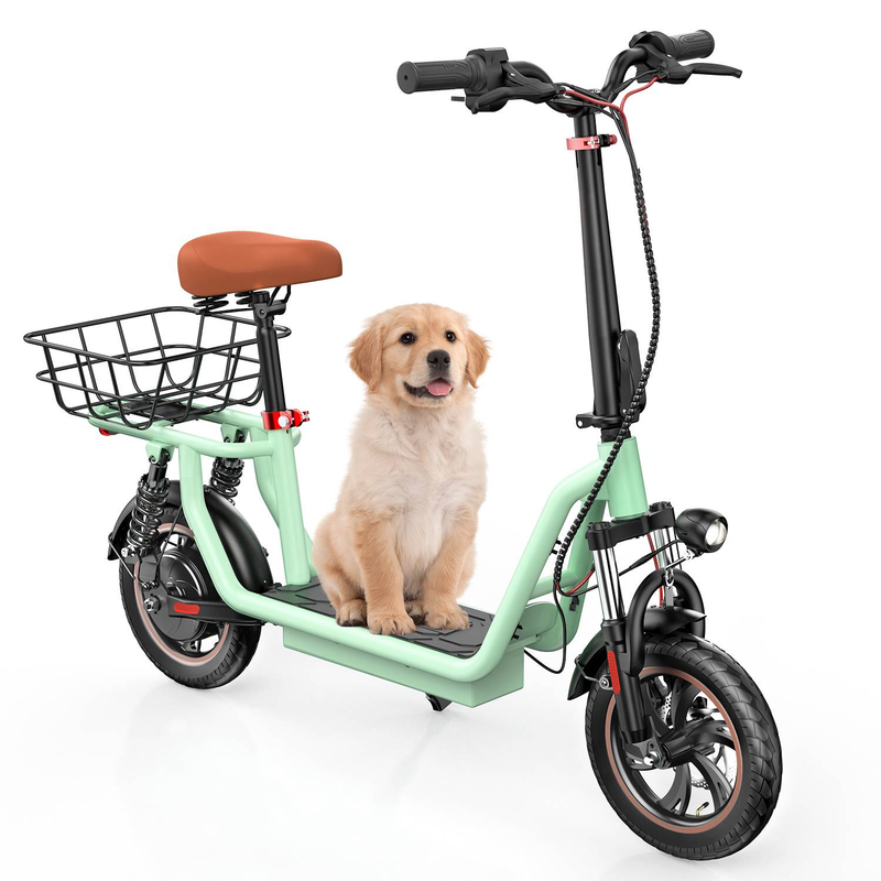 IScooter I12 Electric Scooter With Seat For Adults, 500W 12" Dual Suspensions Commuter EScooter With Basket, Height Adjustable Seat & Handlebar_voghion.com
