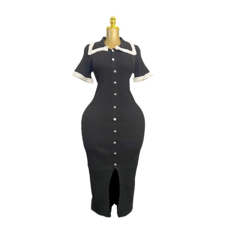Damenbekleidung Rundhals Strickkleid Damen Sommer Klein_voghion.com