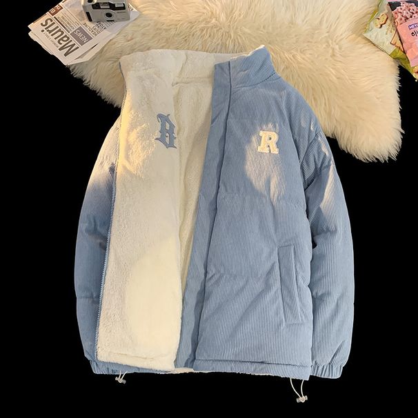 Veste réversible en velours côtelé doublée polaire – Manteau d'hiver unisexe à double face (noir/bleu clair/rose, S-3XL)_voghion.com