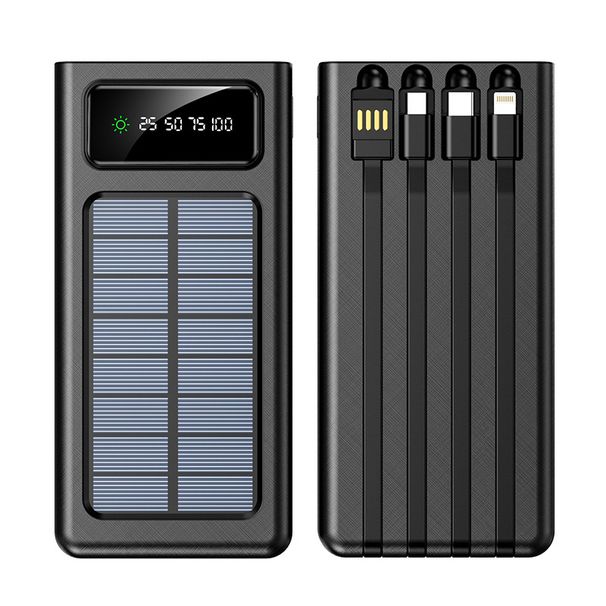 Power Bank solare da 30000 mAh, batteria portatile per esterni con cavi 4 in 1, ricarica rapida, pannello solare, compatibilità universale_voghion.com