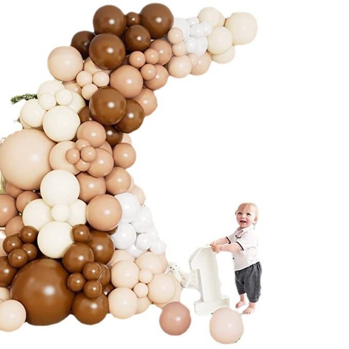 Nude Balloon Garland Set Blush Coffee Brown Chocolate Metallic Gold Double Layer Latex Balloons Party_voghion.com