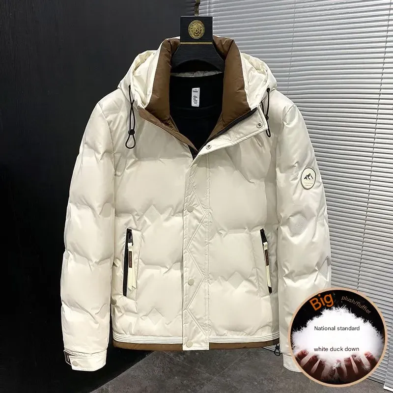 Men's Clothing Men's Slim-fit Hooded Puffer Jacket - Winter Color-block Coat With Korean Style_voghion.com