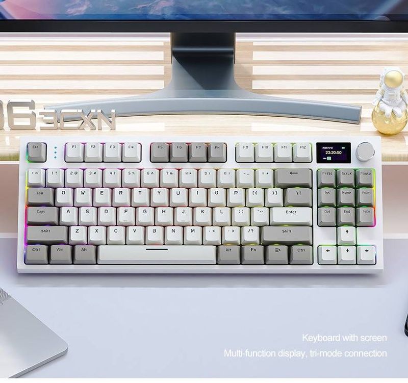 Teclado mecánico inalámbrico Attack Shark K86 RGB con triple modo, batería de 4000 mAh, pantalla OLED HD de 1,2 pulgadas y botón giratorio de volumen._voghion.com