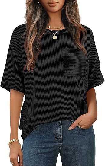 Maglietta estiva da donna a maniche corte con scollo rotondo oversize, casual e basic_voghion.com