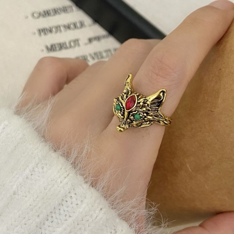 Dreidimensionaler, modischer und cooler Ring mit neunschwänzigem Fuchs im Vintage-Stil, verstellbarer Zeigefingerring_voghion.com
