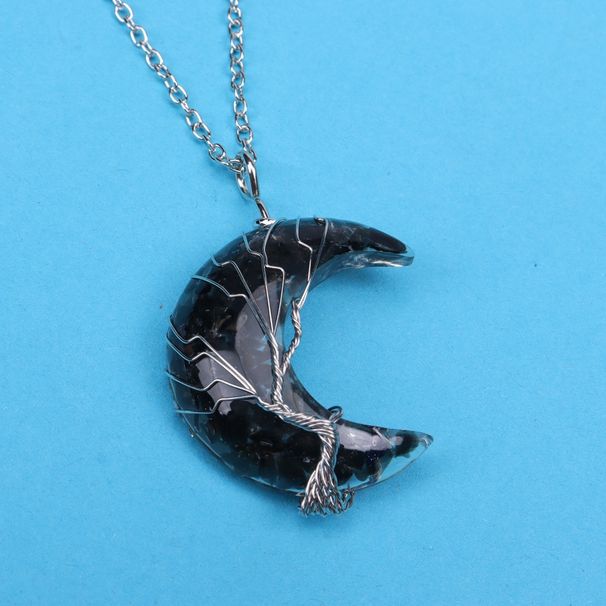 Collana in resina con albero della vita - Ciondolo a forma di luna con ghiaia di cristallo colorato per protezione spirituale e buona fortuna_voghion.com