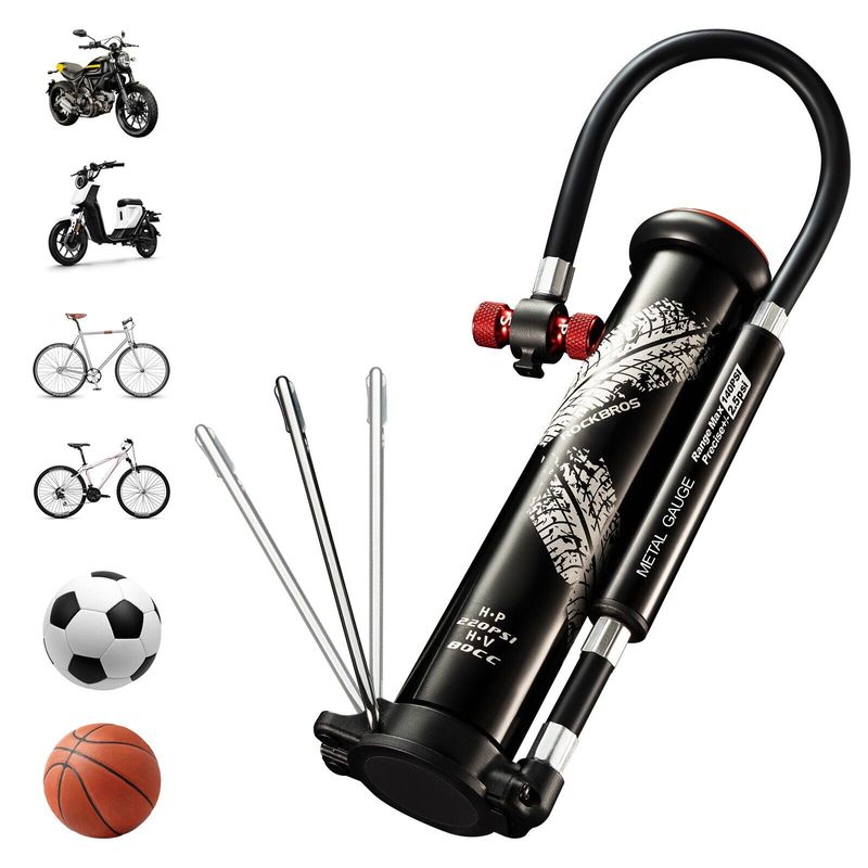 ROCKBROS Pompa Pompa Bicicletta Pompa Manuale 220PSI Presta&Schrader Moto Palla MTB_voghion.com