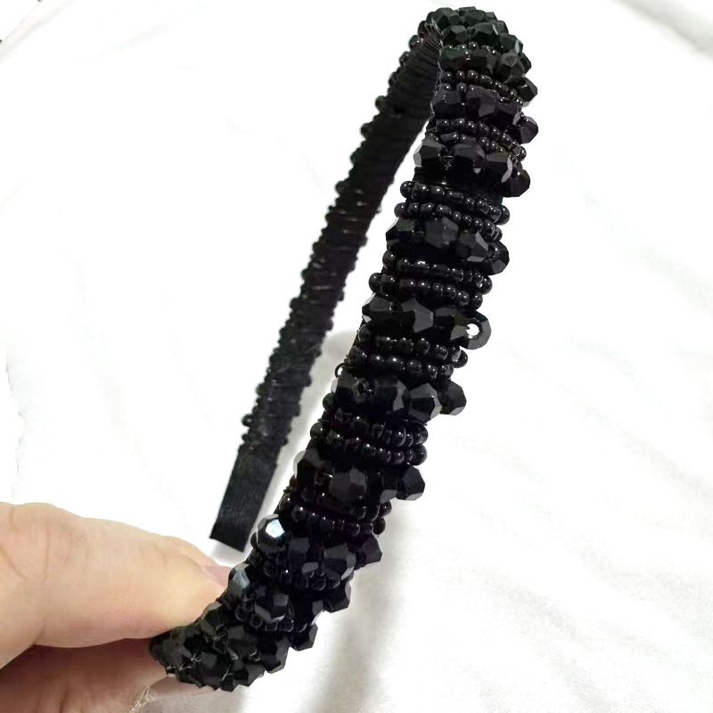 Cerchietto con cristalli barocchi alla moda, mini cerchietto con bordo sottile in spugna, accessorio per capelli con perline in stile coreano per donna_voghion.com