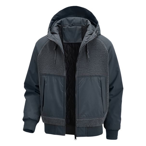 Herrenjacke aus Lammwolle, Winterbekleidung, wärmend, mit dickem Revers, lockerer Schnitt_voghion.com