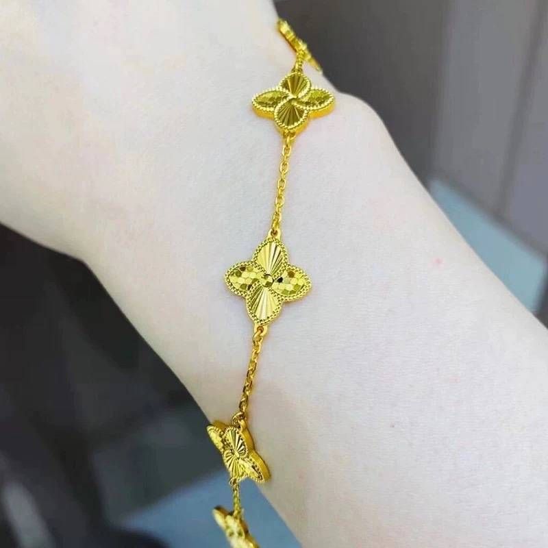 Koop dezelfde stijl Crushed Ice Five-wer Vierblad Klaver Dames Goudkleurige Niche Light Flash All-match Armband_voghion.com