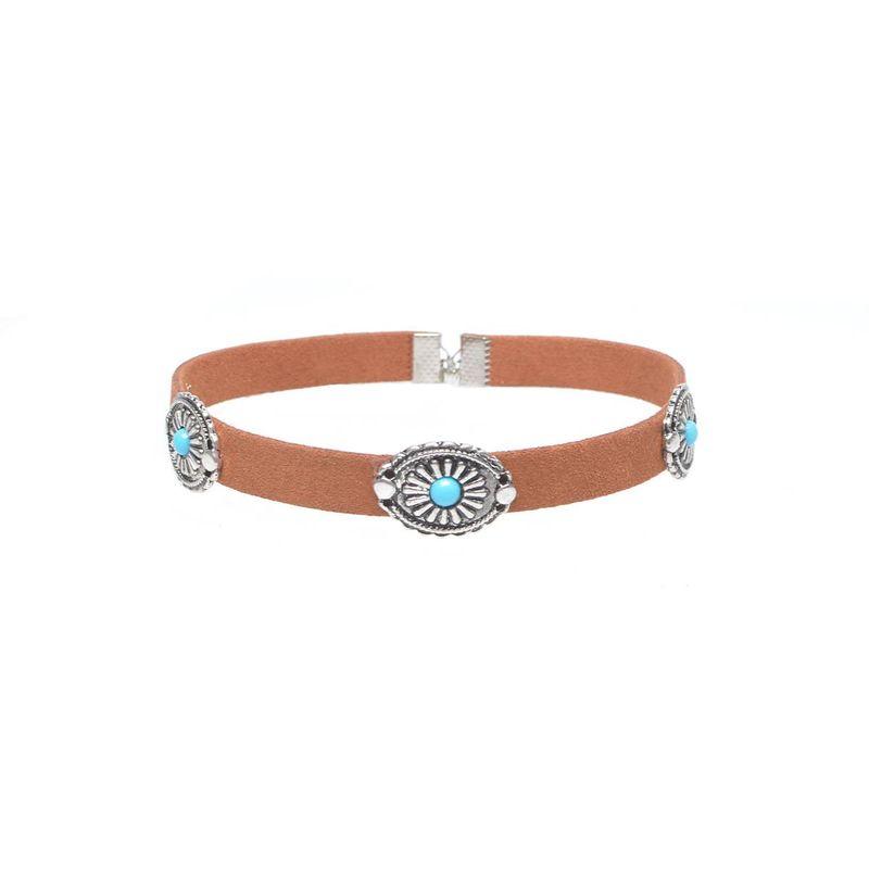 Turquoise Bohemian Choker - Vintage Silver Metallic Flower Necklace Tribal Jewelry for Parties & Festivals_voghion.com